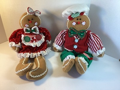 Gingerbread Couple Plush 2 Dolls Christmas Holiday Decoration