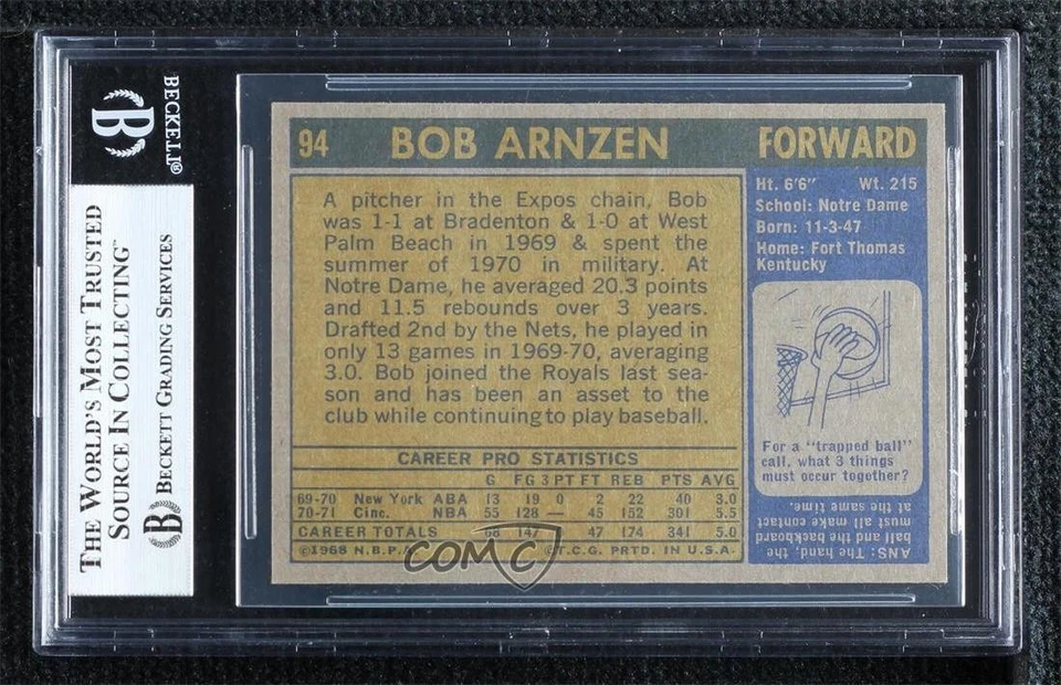 1971-72 Topps Bob Arnzen #94 BGS 8 Rookie RC - Image 2 of 2