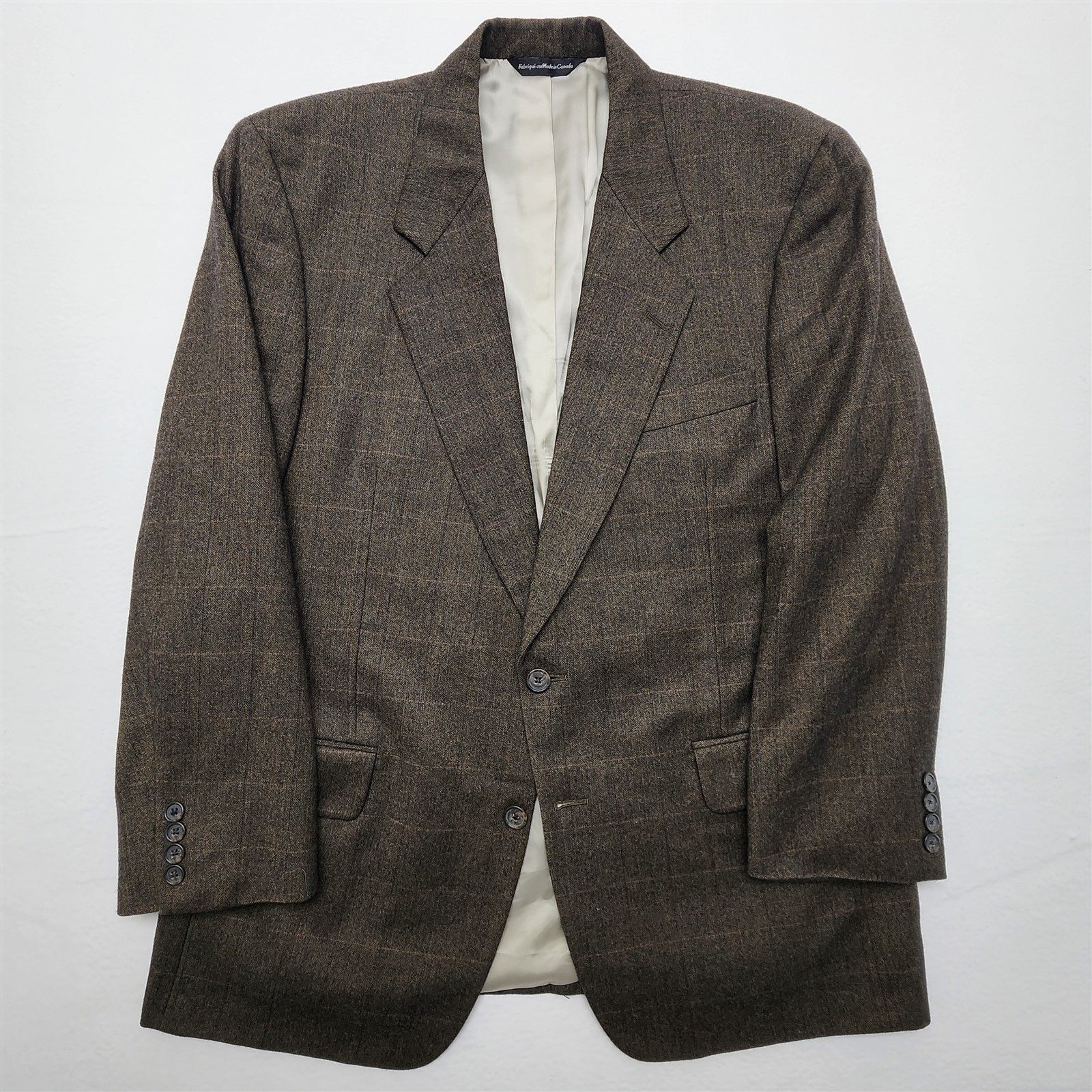 Vtg Samuelsohn 44R 36x28 Brown Herringbone Windowpane Tweed Full Canvas Suit image 2