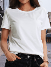Women's Short Sleeve Crew Neck Stylish T-Shirt Solid color S-XXXL White