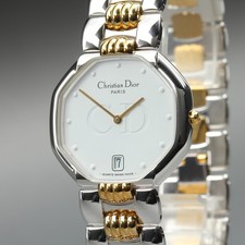 [Near MINT] Christian Dior 45 204 White Dial 32mm Octagon Qtz Two Tone Men Watch