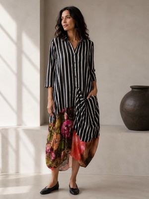 Alembika Sunset Wonderful Dress Size 6 US 16 Striped Floral Lagenlook Tunic