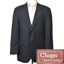 VTG Chaps Ralph Lauren Mens Blazer 40R Charcoal Wool Striped Sport Coat Jacket