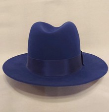 Vintage Geo W Bollman Co Doeskin Felt Hat 100 Wool Blue With Ribbon Bow