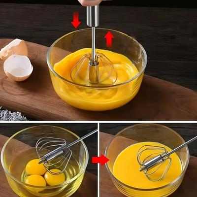 Edelstahl Eierschläger | Halbautomatischer Handmixer zum Backen & Sahne