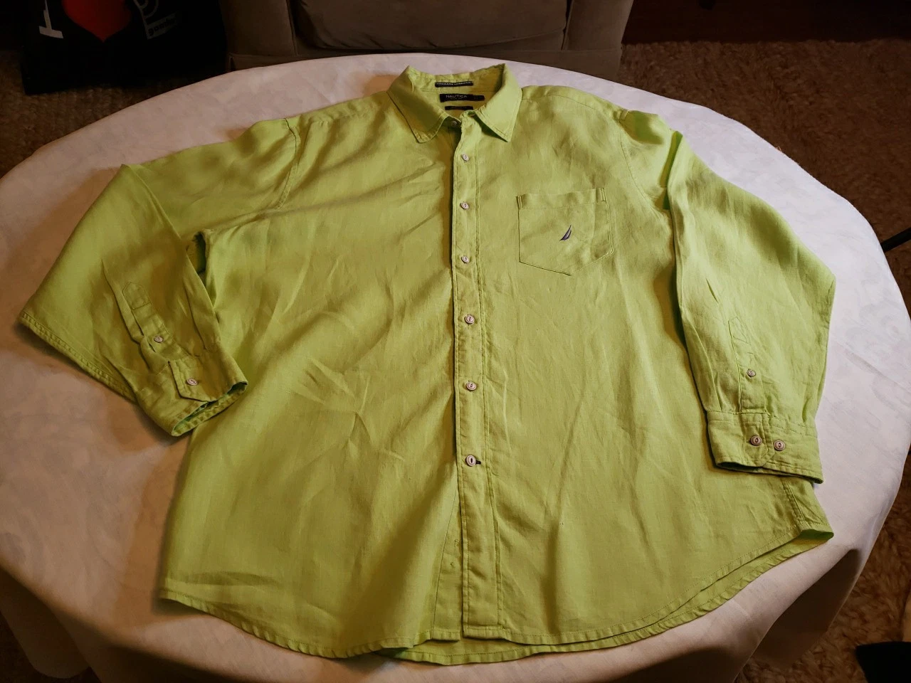 Men's Nautical Linen XL Classic Fit. Lime Green. Pocket .NWOT. Long Sleeves.