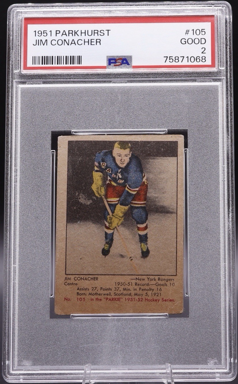 1951 Parkhurst Jim Conacher Rookie Card #105 PSA 2 GOOD Vintage Hockey