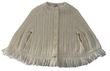 Vintage Blue Bird 70s Fringe Knit Poncho Cream Orlon 2T  4T Storybook