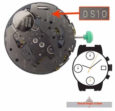 Miyota/Citizen 0S10, 3 Hands, Date @3, Japan Chronograph Quartz Movement Ht. 6MM