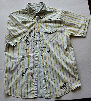 Vintage Point X Custom Rag Wash Pearl Snap Skull Men's Shirt: Size XL