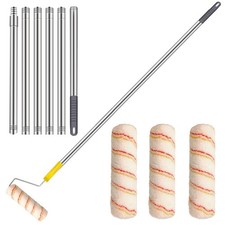 Paint Roller Kit,Paint Roller Brush Set Stainless Steel Pole and 3pcs 9Inch R...
