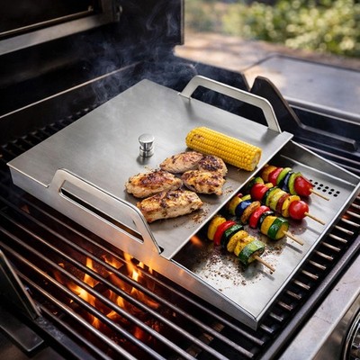Edelstahl Grillplatte BBQ Plancha passend für Weber Gasgrill und Holzkohlegrill
