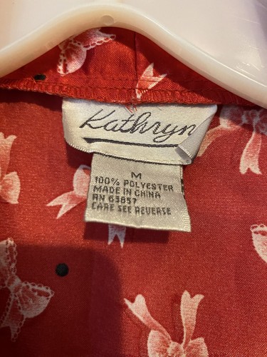 Vintage Kathryn Y2K Silky Red Pink Bows Sexy Glam Robe & Nightgown Set Size M - Picture 2 of 8