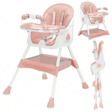 UBRAVOO 3-in-1 Baby High Chair, Foldable Portable Dining Chair with Toy Rack