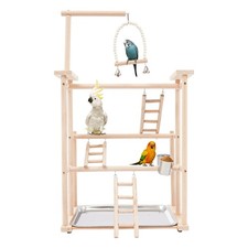 3 Tiers Wooden Parrots Rack Bird Playing Stand Freestanding Pet Parrot Rack