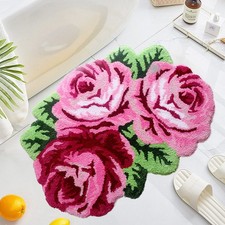 Pink Rose Flower Area Rugs 31.5x24 inch Floral Bath Rug Non-Slip, Machine Was...