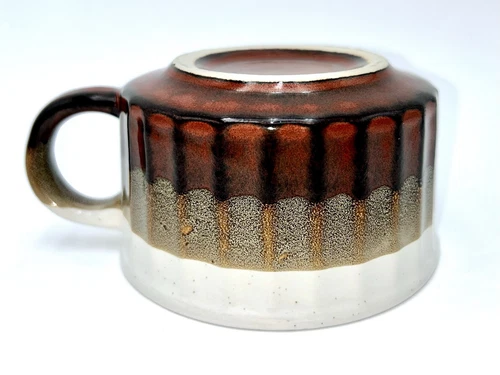 Wide Mouth Ceramic Mug Tri Color Glaze White Light Brown Foam And Dark Brown - Picture 4 of 6