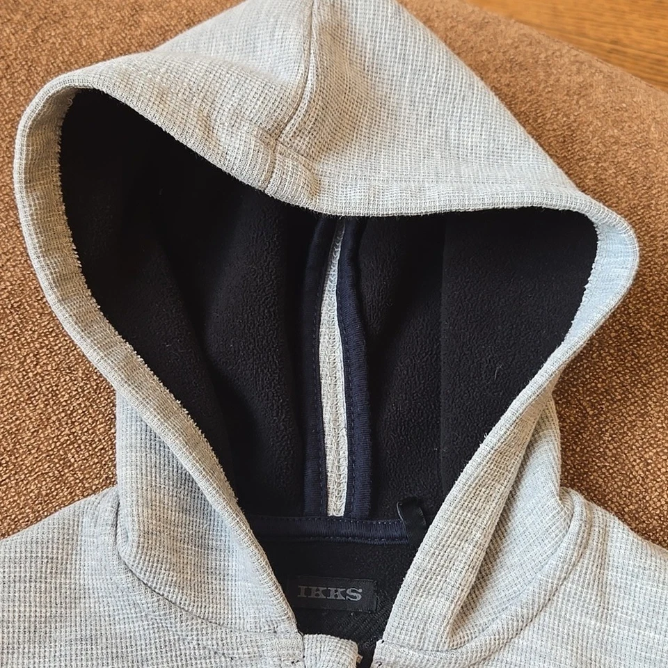 Sudadera con capucha IKKS gris tejido gofre para niño forro polar azul - talla 4Y bolsillos con cremallera Foto 3 de 4