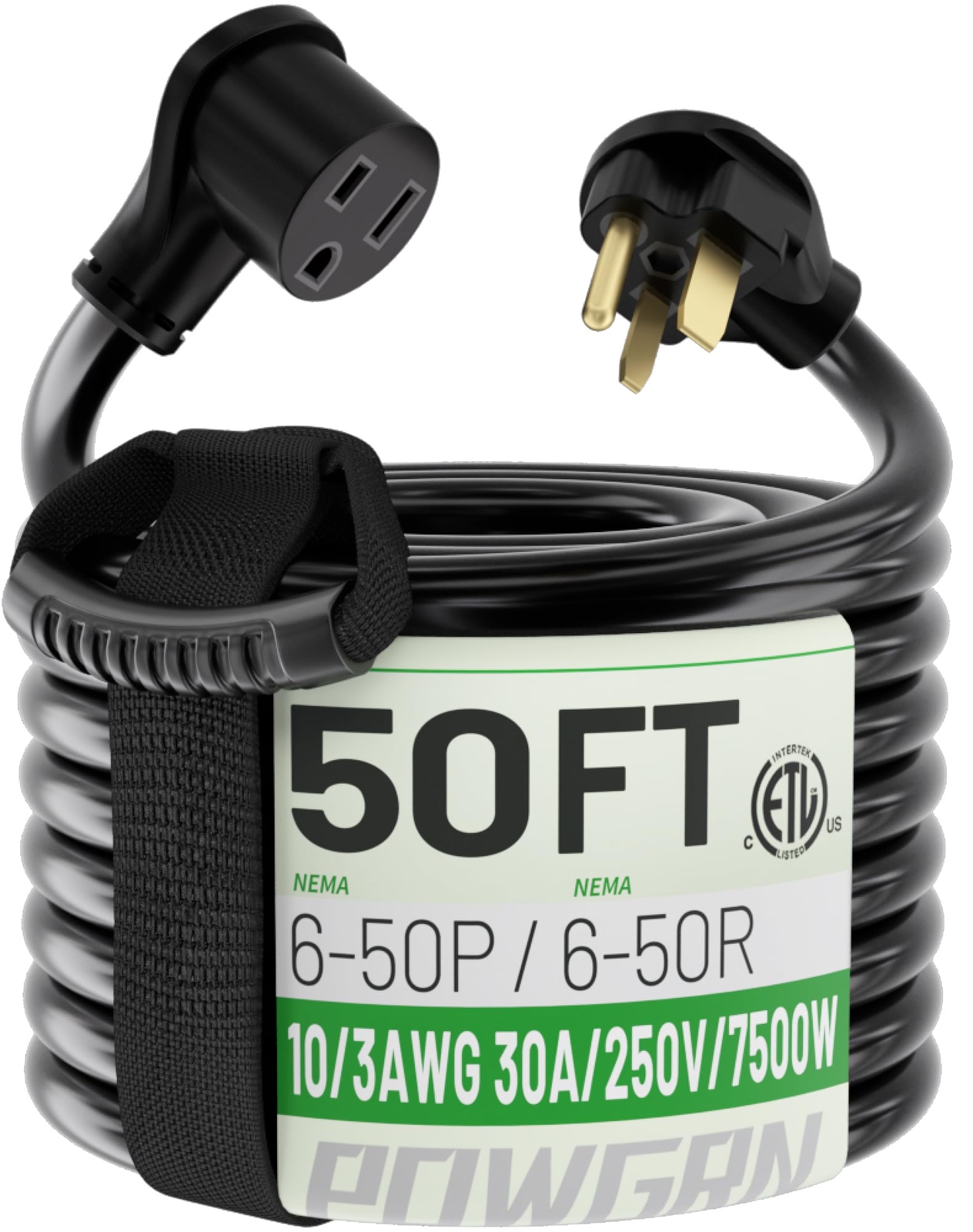 POWGRN 30 AMP 50ft Welder Extension Cord Outdoor 10 Gauge, 250V NEMA 6-50 Hea...