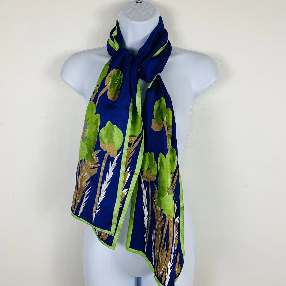 Bufanda rectangular para mujer azul oscuro verde floral ligera vintage boho Foto 2 de 4
