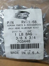 (1 lb bag) Aurora RVT1-68 Solid Aluminum Rivet 3/8" x 3/4" Universal Head