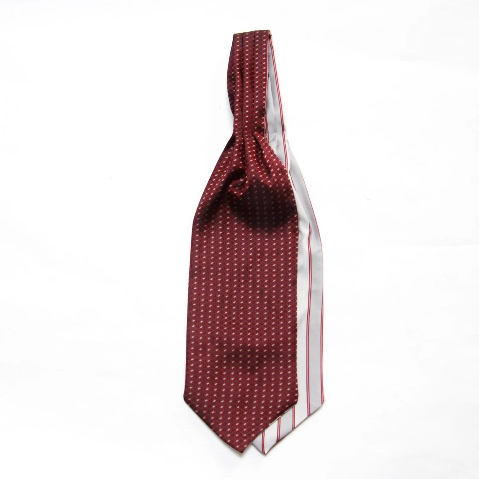 Новый с Ярлыками Мужская Cravat Ascot двусторонний темно-бордовый в полоску подарочная коробка A123 - Изображение 3 из 4