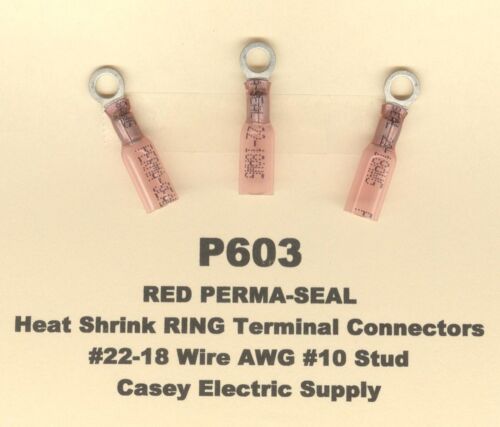 10 Red PERMA SEAL Heat Shrink RING Terminal Connector #22-18 Wire #10 Stud MOLEX - 第 1/2 張圖片