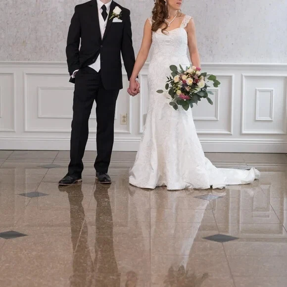 Oleg Cassini Ivory Satin and Beaded Wedding Gown (Price reduced) - Image 4 of 4