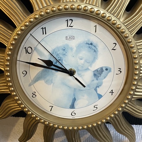 Vtg Eleco 90s Eclectic Sunburst Angel Clock Resin Glass Face Witchy Whimsigoth - Picture 2 of 4