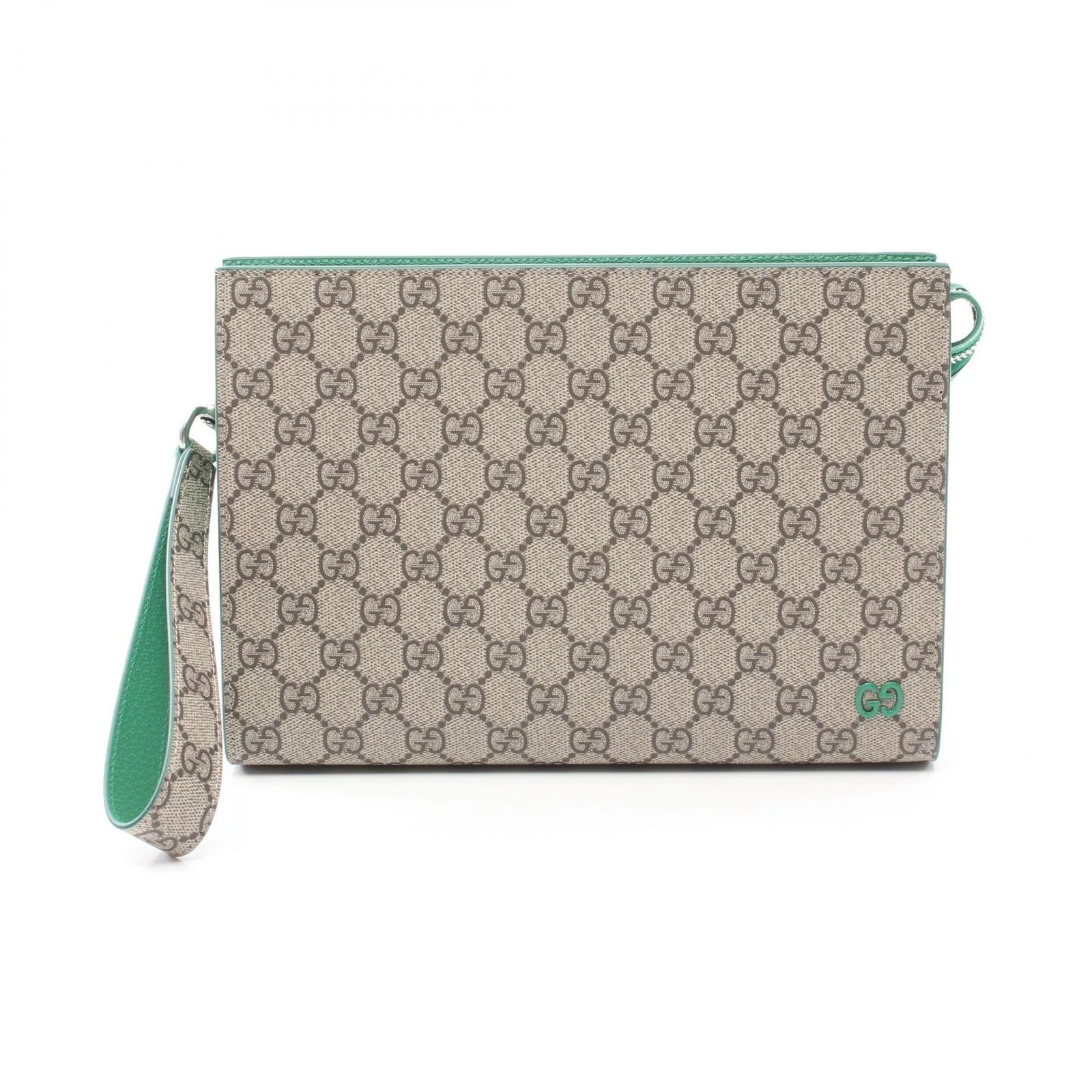 Sac pochette GUCCI GG Supreme business 768255FACQC9753 toile cuir beige vert