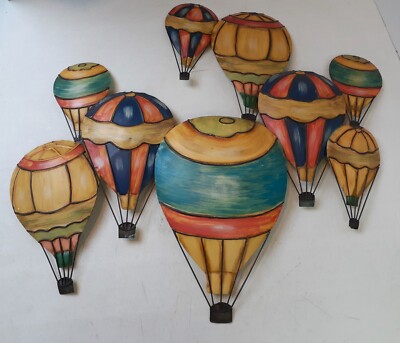 Vintage Large 9 Hot Air Balloons Metal Wall Art 3D Hanging  25''W x22''H  1024