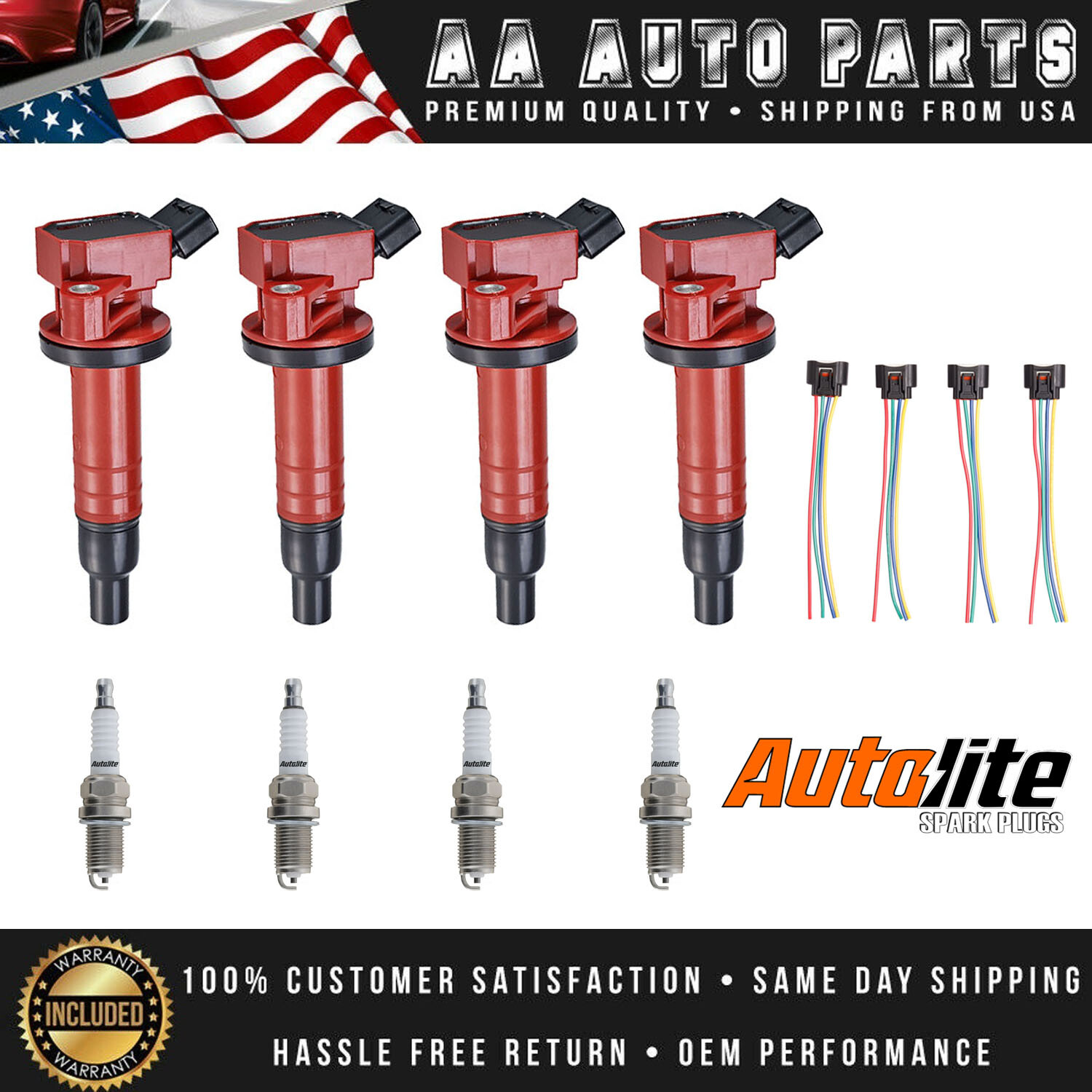 4 Energy Ignition Coil  4 Autolite Spark Plug  4 connectors for Toyota Celica