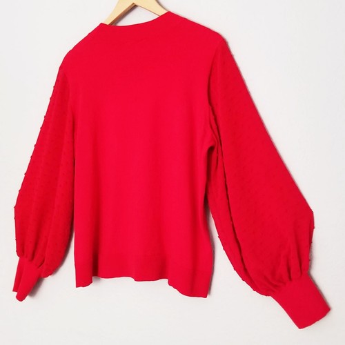 Cece Women's L Mock Neck Swiss Clip Dot Sheer Balloon Long Sleeve Sweater L Red - Picture 3 of 15