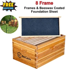 Heavy Wax Coated Langstroth Unassembled Deep Brood Box w/ 8 Frames Beeswax Sheet