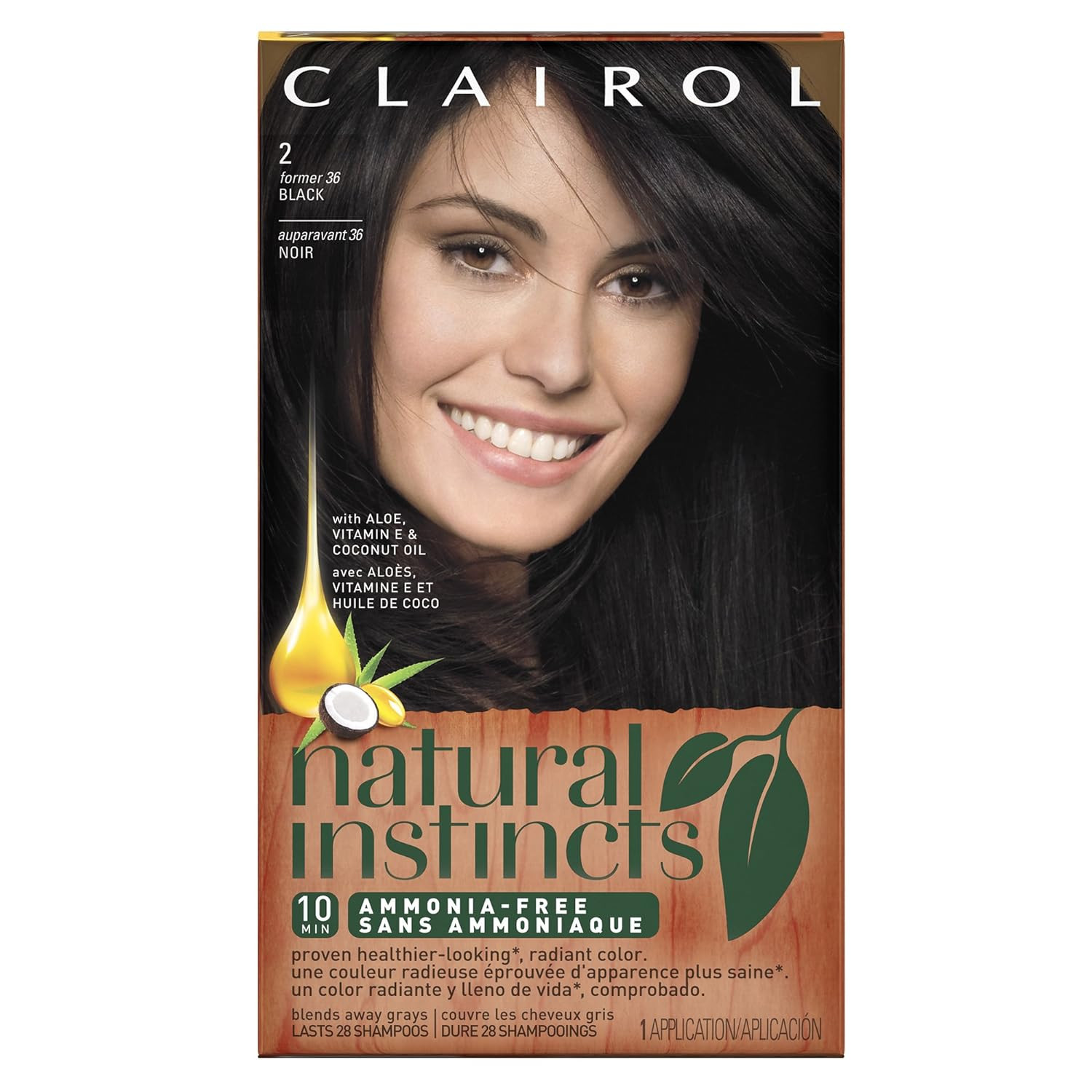 Clairol Natural Instincts, 2/36 Midnight Black, Semi-Permanent Hair Color, 1 Kit