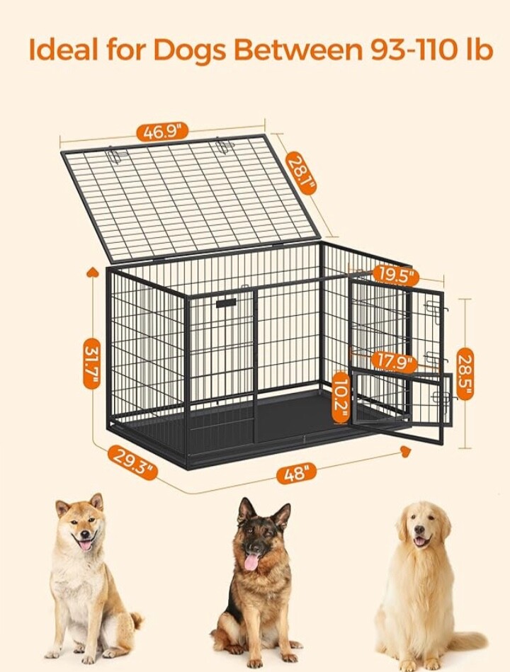 Feandrea HeavyDuty Dog Crate, Metal Dog Kennel and Cage with Removable