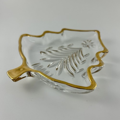 Christmas Tree Candy Dish Mikasa Star Etched Gold Trimmed Nuts Holiday - Picture 3 of 8