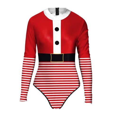 Christmas Swimwear Long Sleeve Jumpsuit Costume One-Piece Swimsuit Holiday Women - Bild 10 von 21