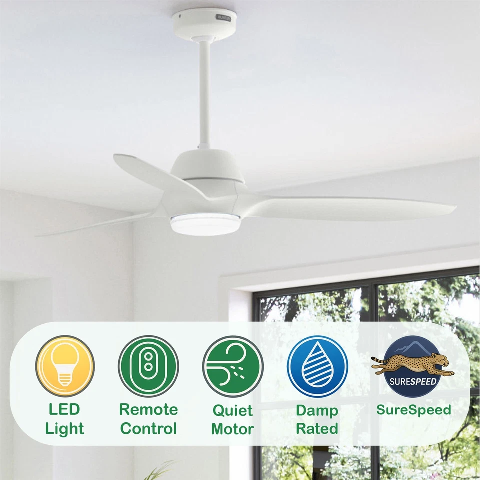 Hunter Fan 52 inch Casual White Indoor/Outdoor Ceiling Fan with Light and Remote - Image 4 of 4
