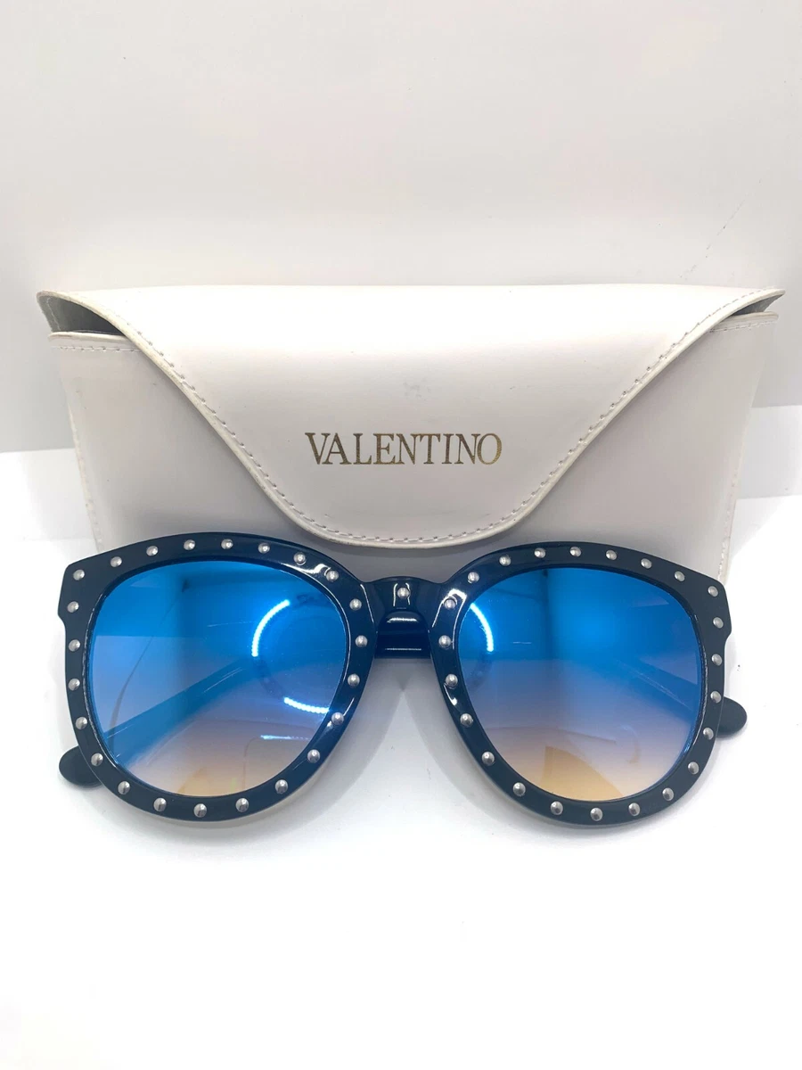 Valentino Round Black Frame Sunglasses With A Metal Stud Finish