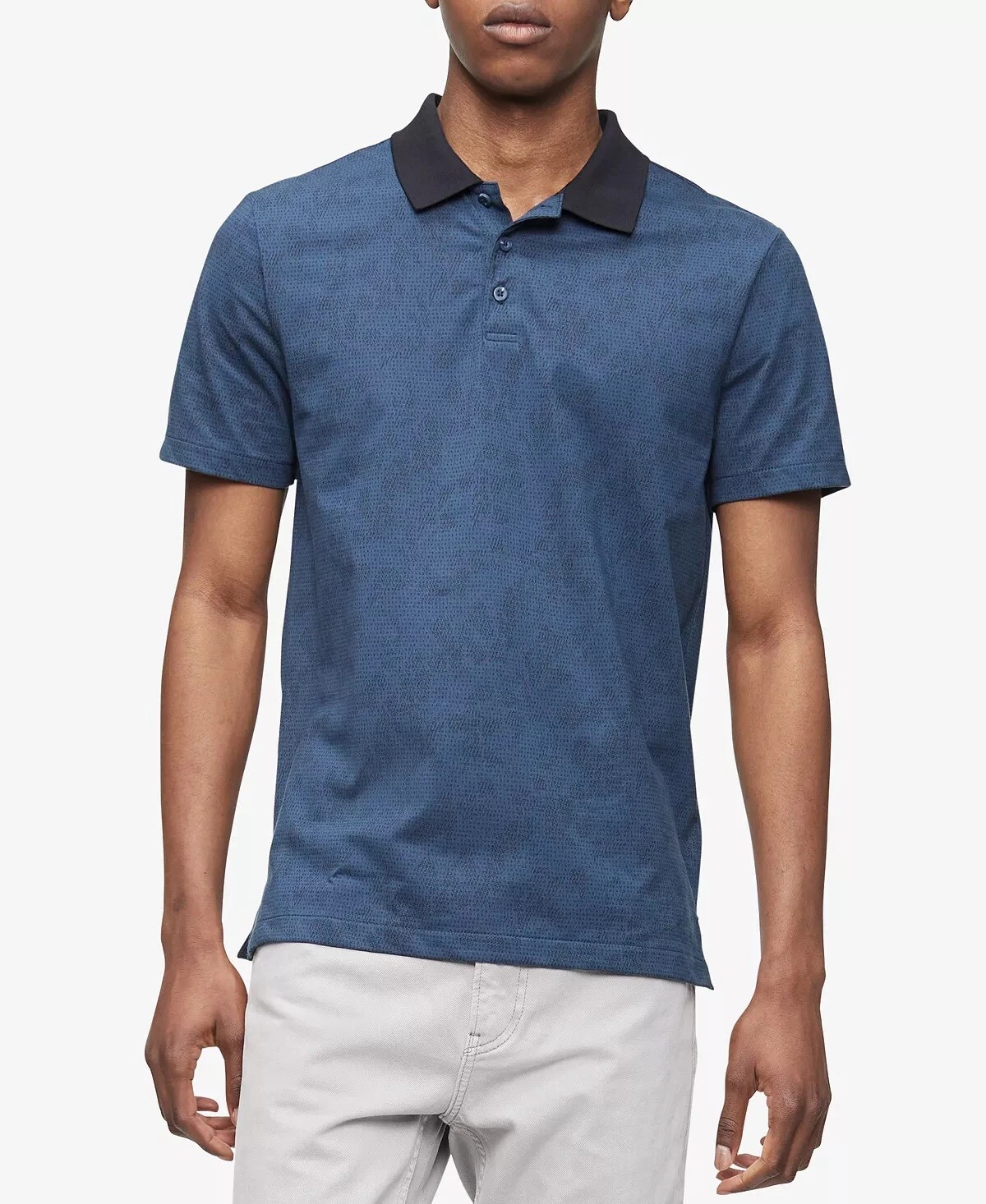 Calvin Klein Men's Short Sleeve Monogram Logo Printed Polo Shirt, Ink, XL