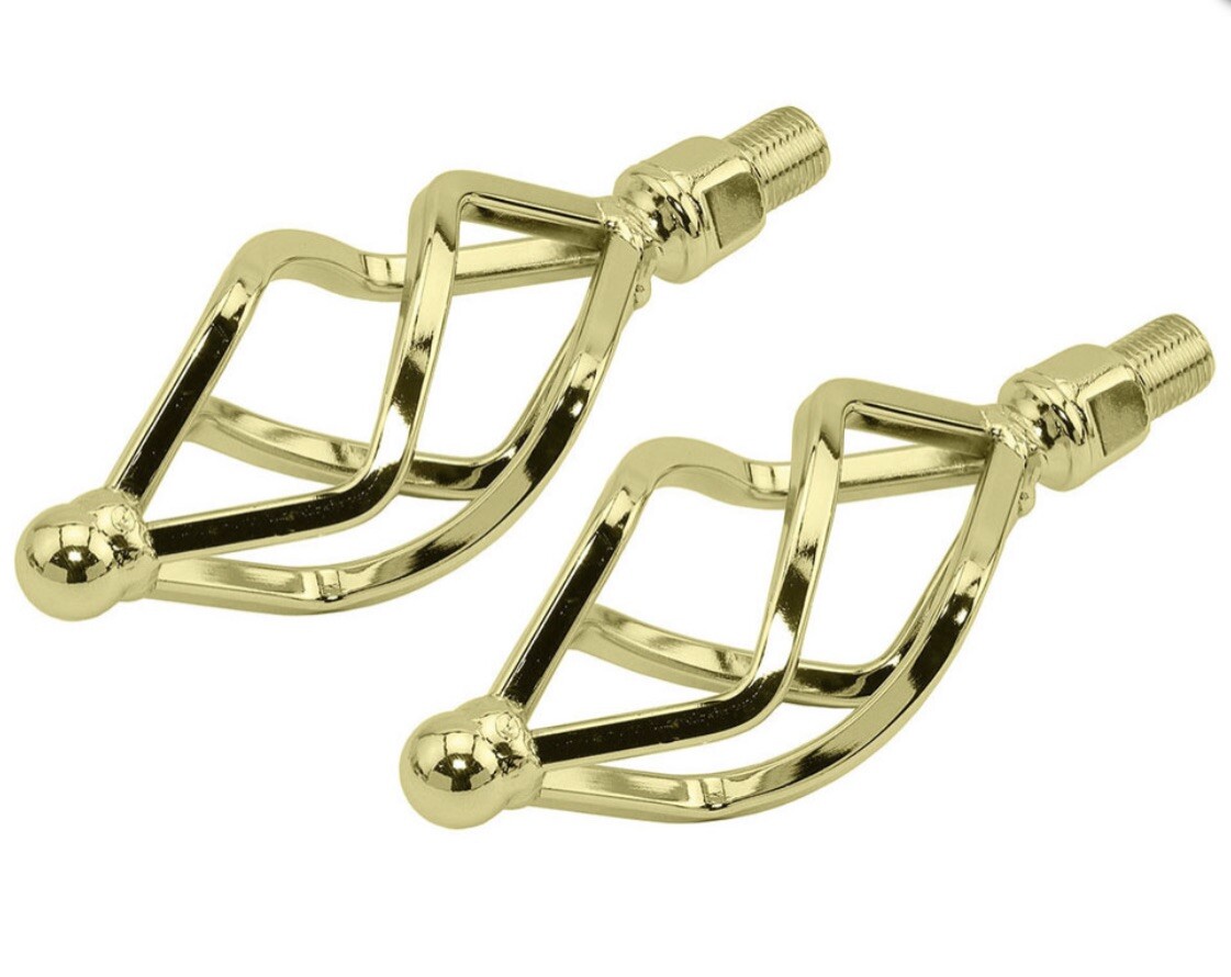 Lowrider Bike Parts, Round Cage 1/2” GOLD PEDALS Show