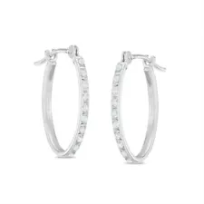 ZALES Diamond Fascination™ Small Oval Hoop Earrings in 14K White Gold NEW