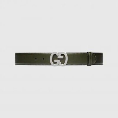 NEW GUCCI Men's GG Buckle Wide Belt In Dark Green Leather Sz