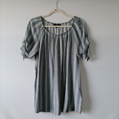 Fred David Womens Faded Blue Raglan Sleeve Scoop Neck Striped Blouse Top Size L
