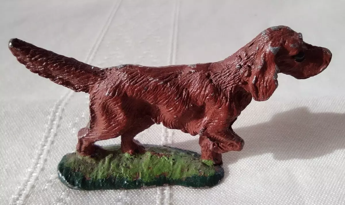 Antique Miniature Dollhouse Puppy Dog Lead Metal Irish Setter 1 3 4