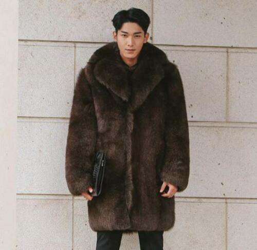 Men's Faux Fox Fur Coat Mid Length Warm Casual Plus Size Eco-friendly  Clothing