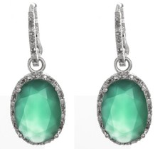 Sterling Silver Green Emerald Oval Shape 30mm x 12mm Earrings