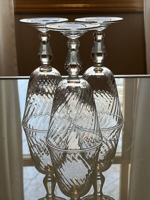 3 Vtg Luminarc D'Arques Swirl Optic Wine Water Goblet Glasses France 6 5/16 READ