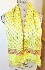 Vintage Women's 100 Silk Scarf, Yellow Red Green Paisley Floral Design, Fringe
